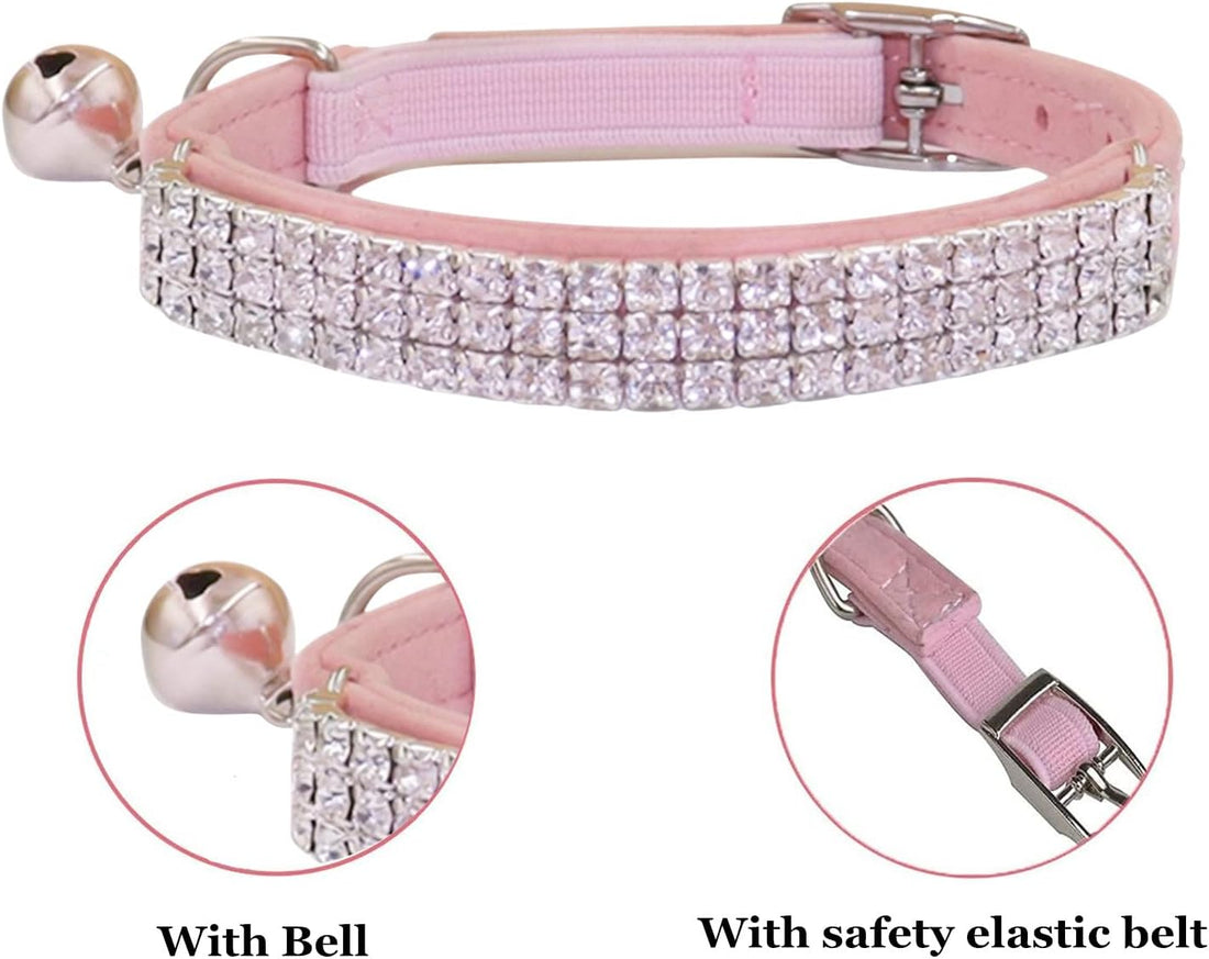 THAIN Rhinestones Cat Dog Collar Soft Velvet Safe Adjustable Collar