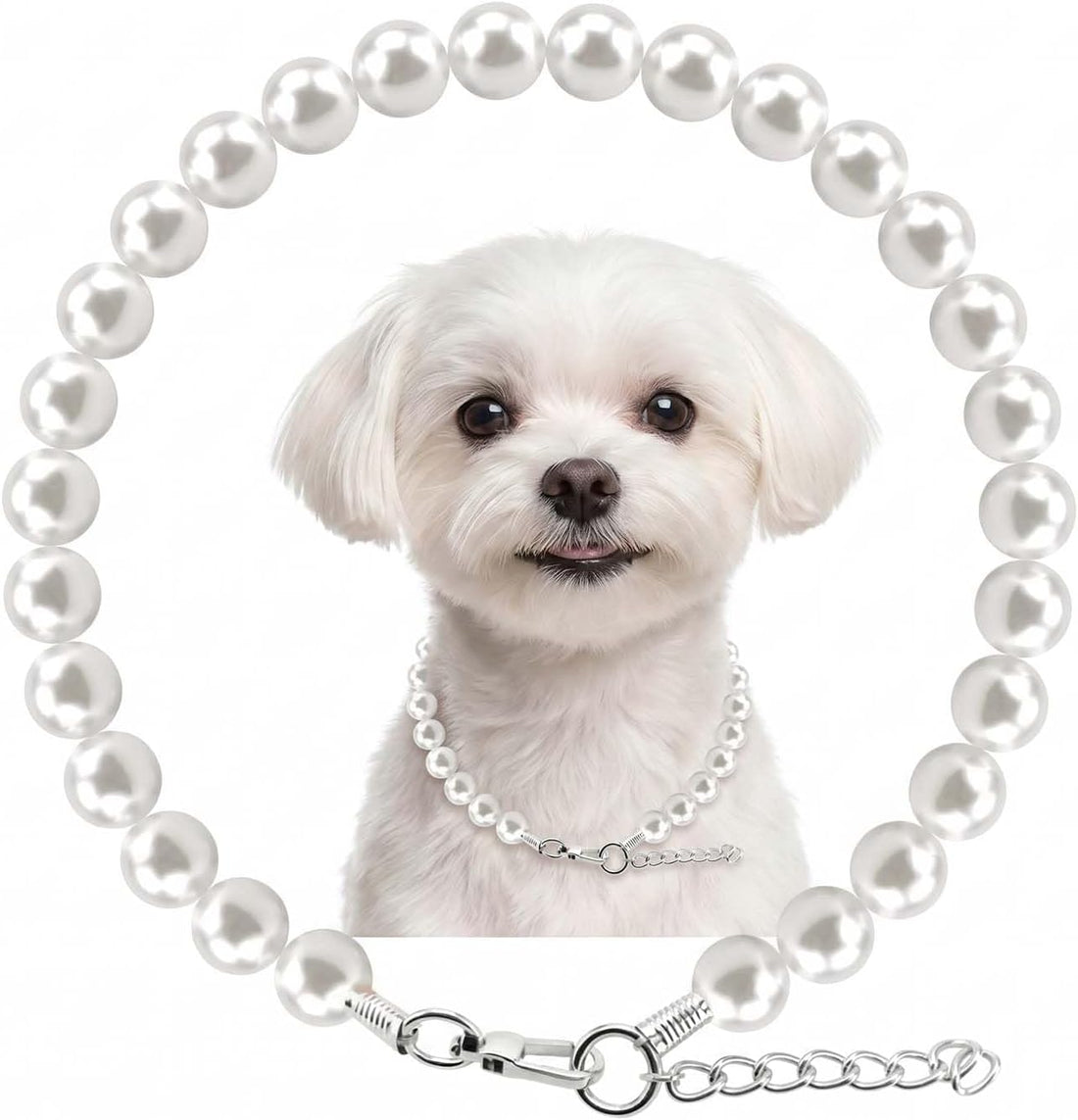 1 White Dog Pearl Necklace, Adjustable Pearl Necklace for Small Dogs