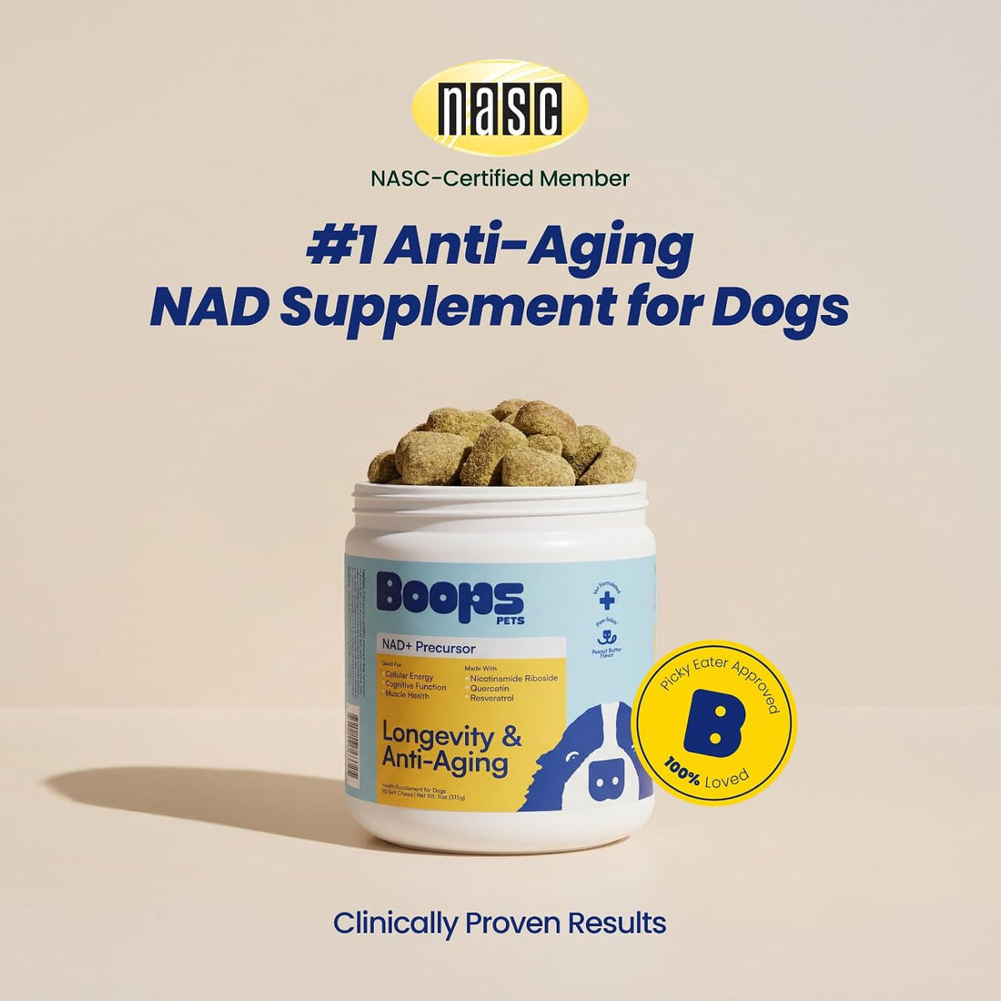 Boops Pets NAD+ Precursor & Senior Dog Supplement - 90 Soft Chews