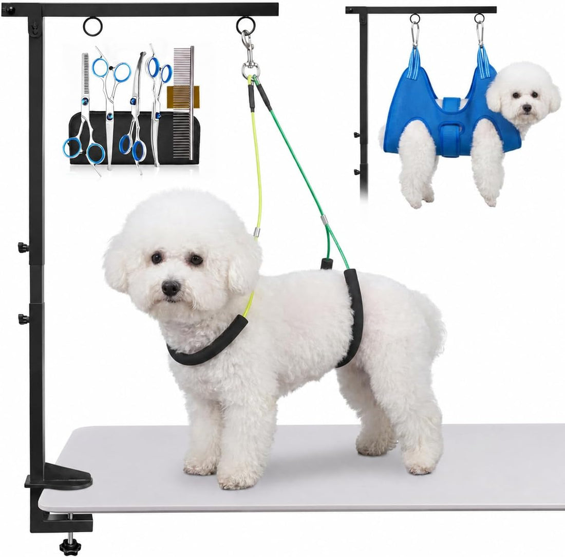 Dog Grooming Arm for Table,with Hammock & Haunch Holder for small dogs