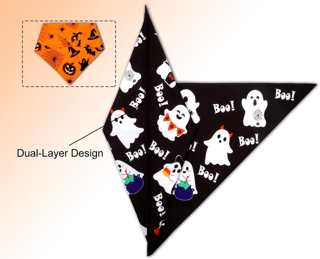 Halloween Dog Bandanas 2PCS Pumpkin Pet Scarf Medium Large Dogs