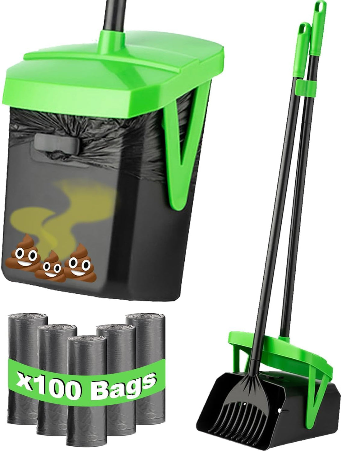 FUSBUNTY Pooper Scooper Swivel Bin & Rake with 100 Waste Bags