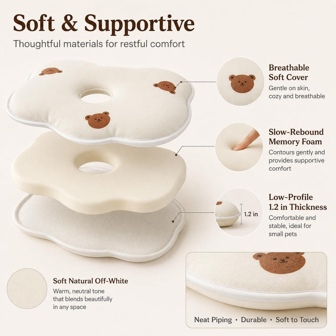 Soft Memory Foam Pet Pillow for Small Dogs and Puppies