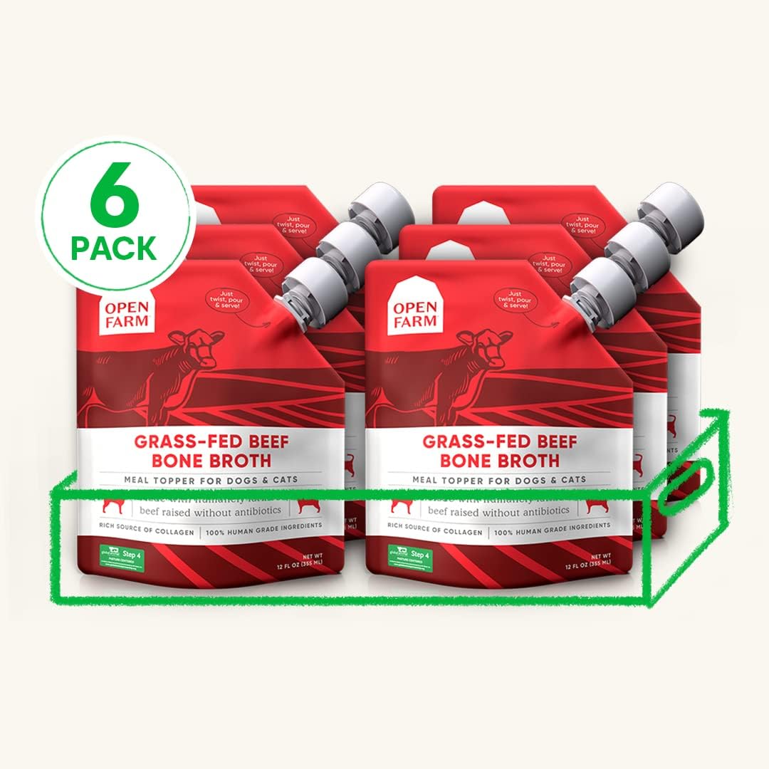 Open Farm Bone Broth, Beef Food Topper for Dogs, 12oz Pouch (6 Pack)