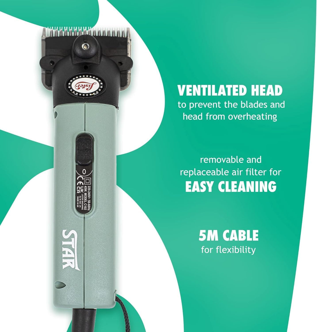 Lister Star Large Animal Clipper with Fine Blade, Green, Hard Case
