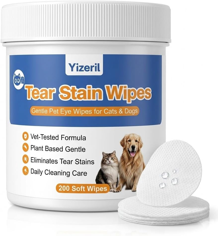 Dog Eye Wipes, 200 Count, Soft Round Tear Stain Pads