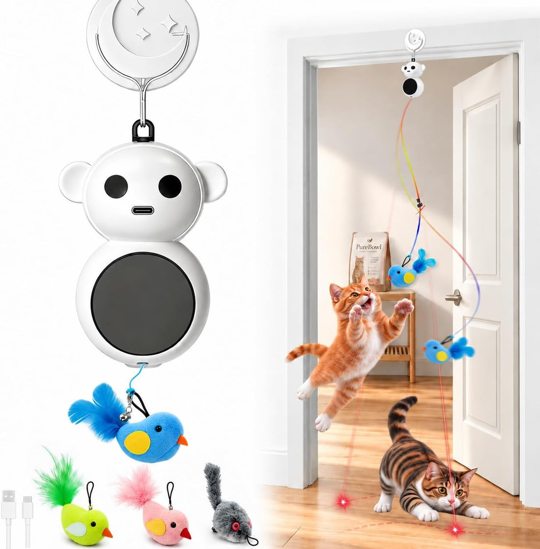 2-in-1 Interactive Laser Pointer Cat Toy & Flying Bird Wand