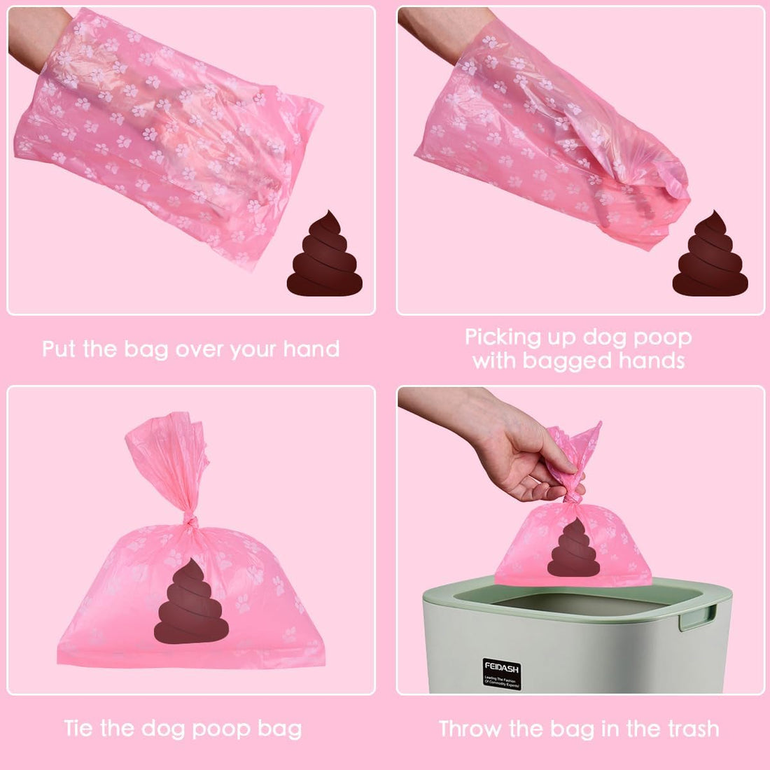 Poop Bags Rolls 256 Count - 9x13 Inches Pink Thickened Leakproof