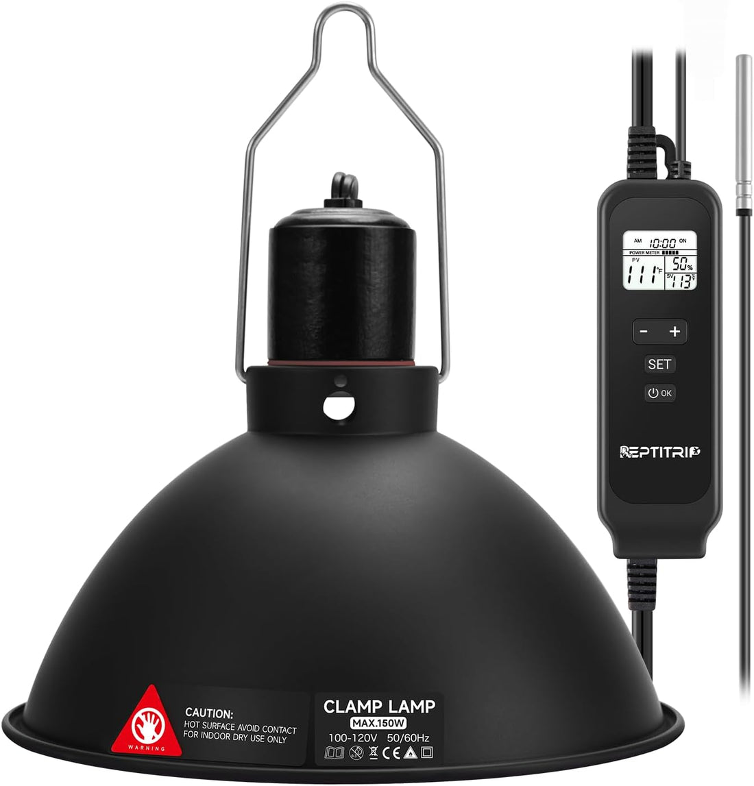 5.5" Reptile Heat Lamp Fixture with Dimming Thermostat Ceramic Heat