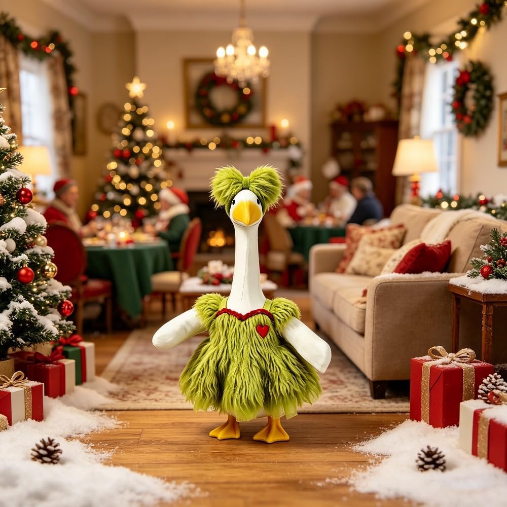 Green Fur Christmas Porch Goose Outfit for 23 Inch Lawn Goose Xmas