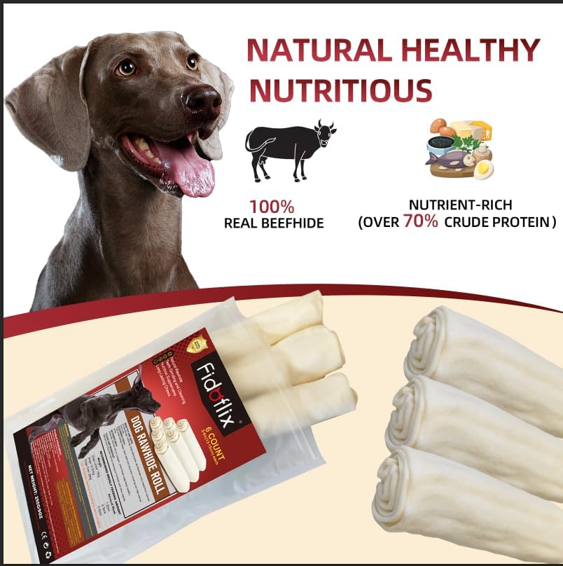FidoFlix Dog Rawhide Chews,Long Lasting Rawhide Rolls Rawhide