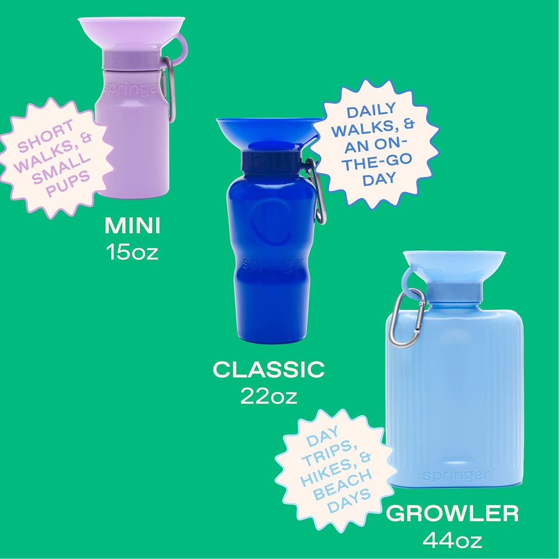 Springer Dog Water Bottle | Portable Travel Drinking Feeder Dispenser