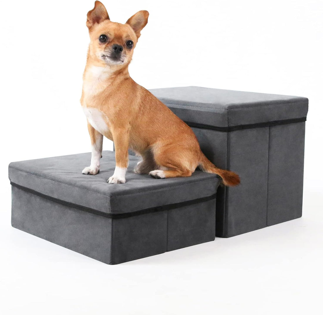 Foldable Pet Stairs with Cozy House & Storage
