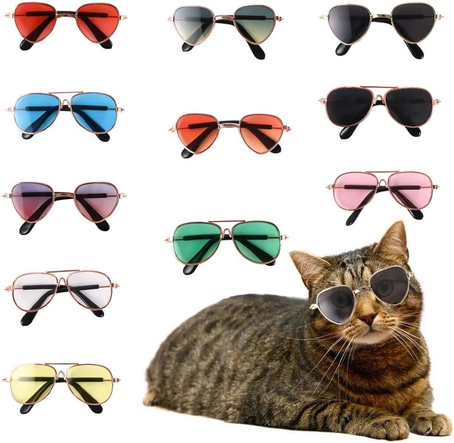 Vctitil 11 Pcs Dog Cat Sunglasses Reflection Pet Glasses Photo Props