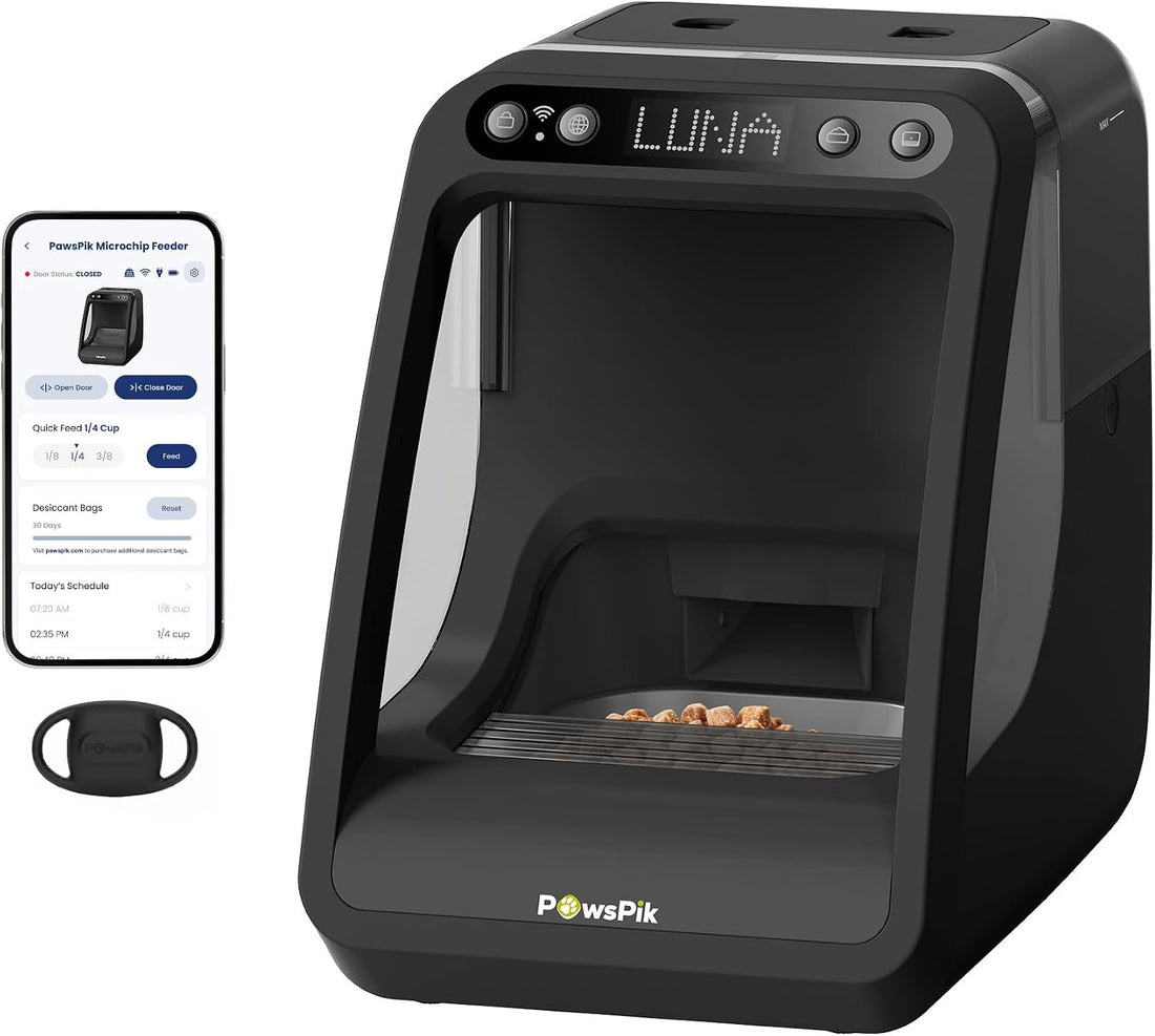 PawsPik Automatic Microchip RFID Cat Feeder, 16-Cup, Black