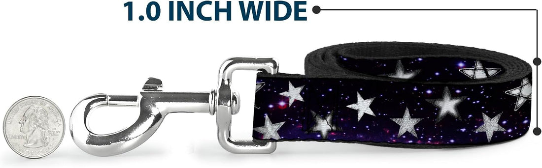 Buckle-Down Pet Leash - Glowing Stars in Space Black/Purple/White