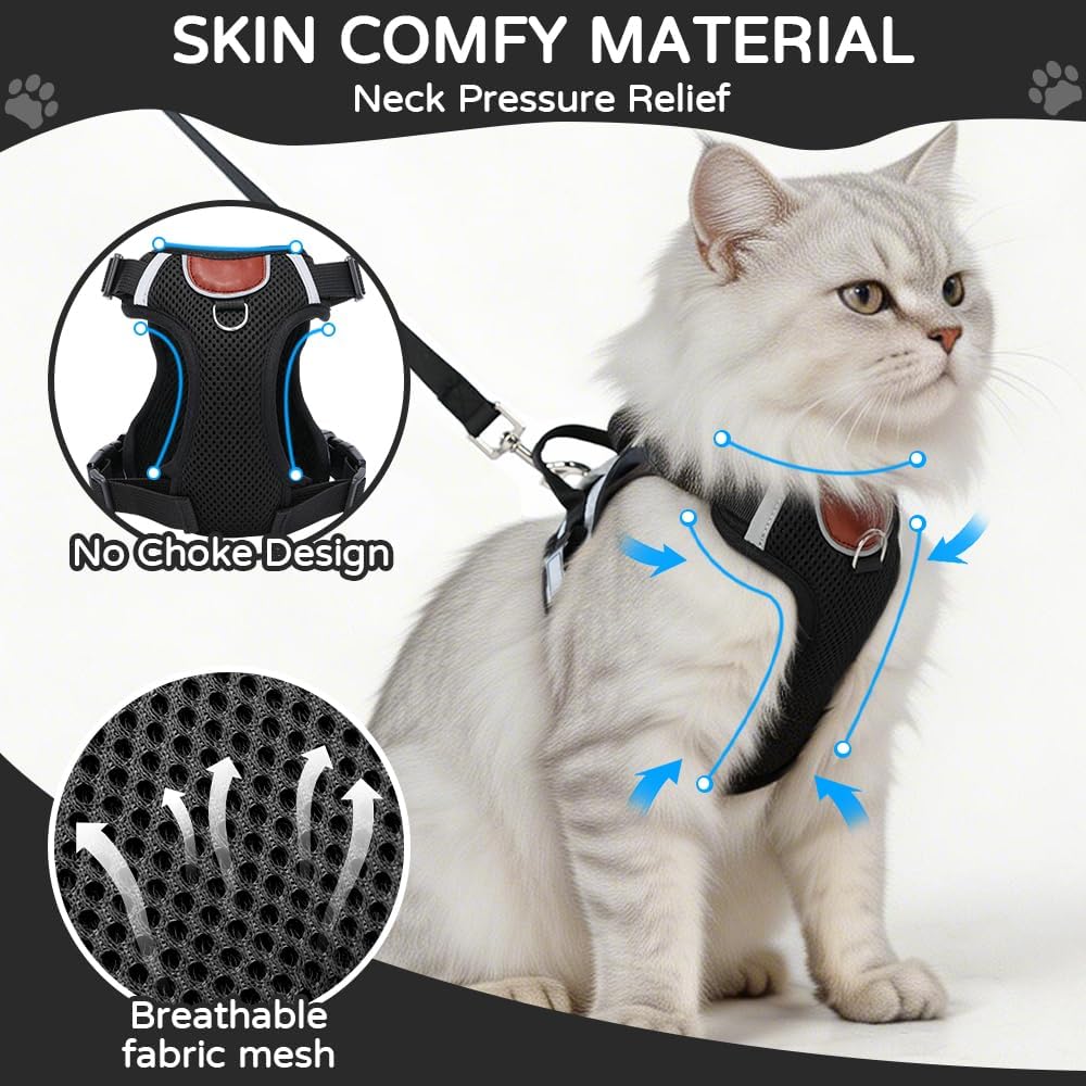 Cat Harness and Leash Set with Holder Compatible with AirTag