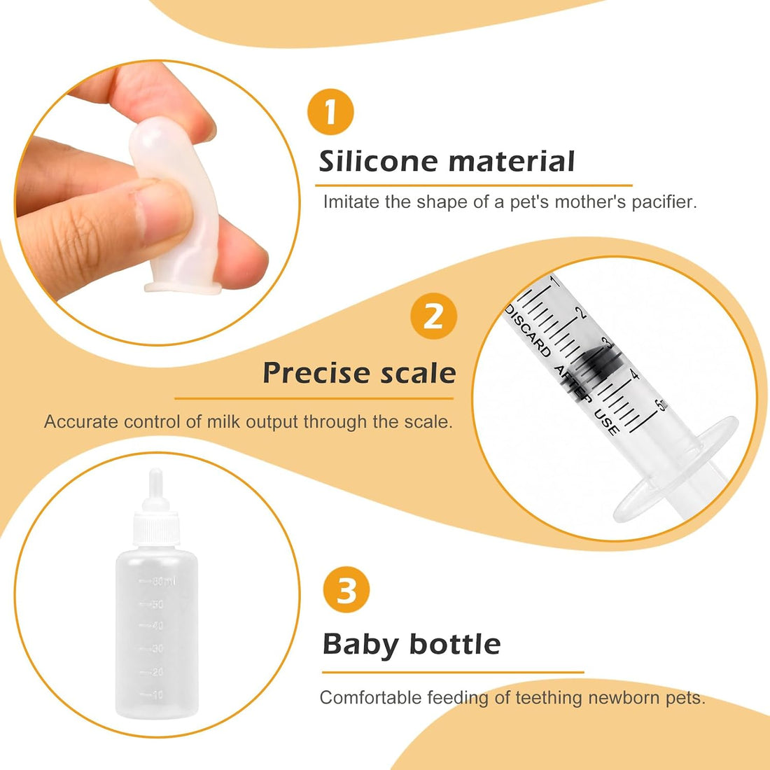 Pet Nursing Kit, Kitten Bottle & Syringes Feeding Set with Silicone