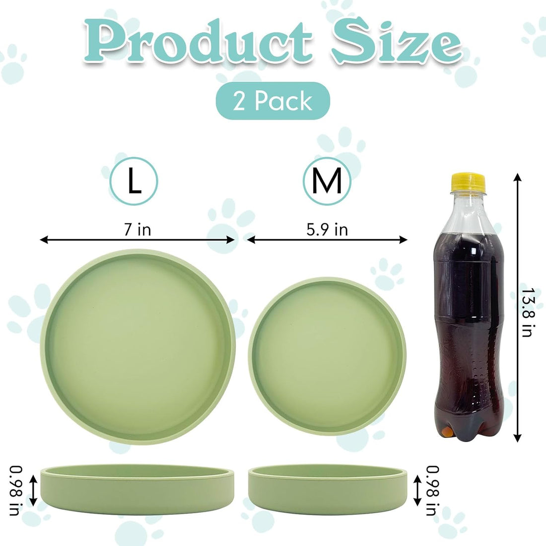 Silicone Cat Food Bowls Shallow Cat Dishes 5.9in Wide Pet Plates Set