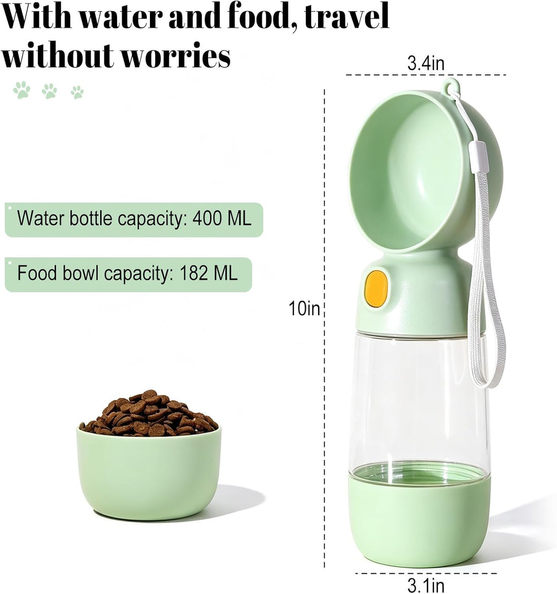Portable Dog Water Bottle with Food Container 2 in 1(13.5oz Green)