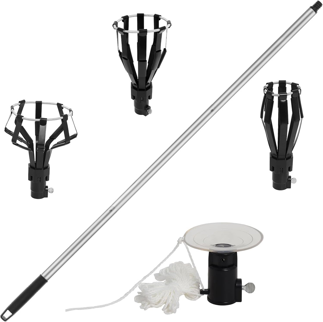 Light Bulb Changer Set with Suction Cup & Cage Changer, Black (4 Pcs)