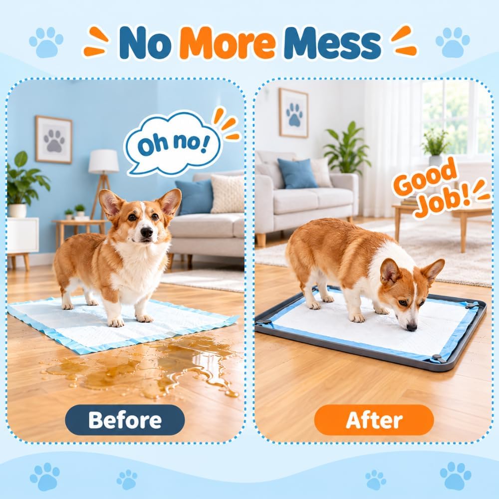 Pee Pad Holder for Dogs,25 x 36 Inch Dog Potty Tray with Silicone