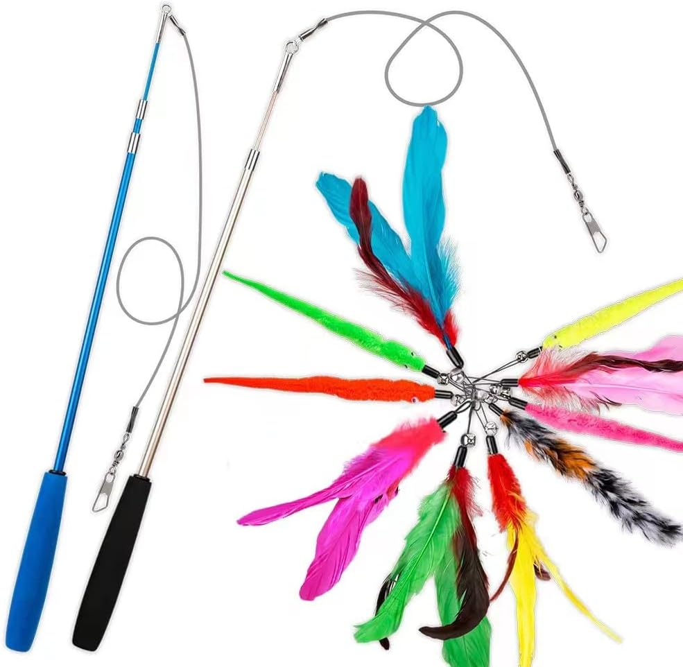 JIARON Cat Toys Feather Toy, 2PCS Retractable Wand and 10PCS