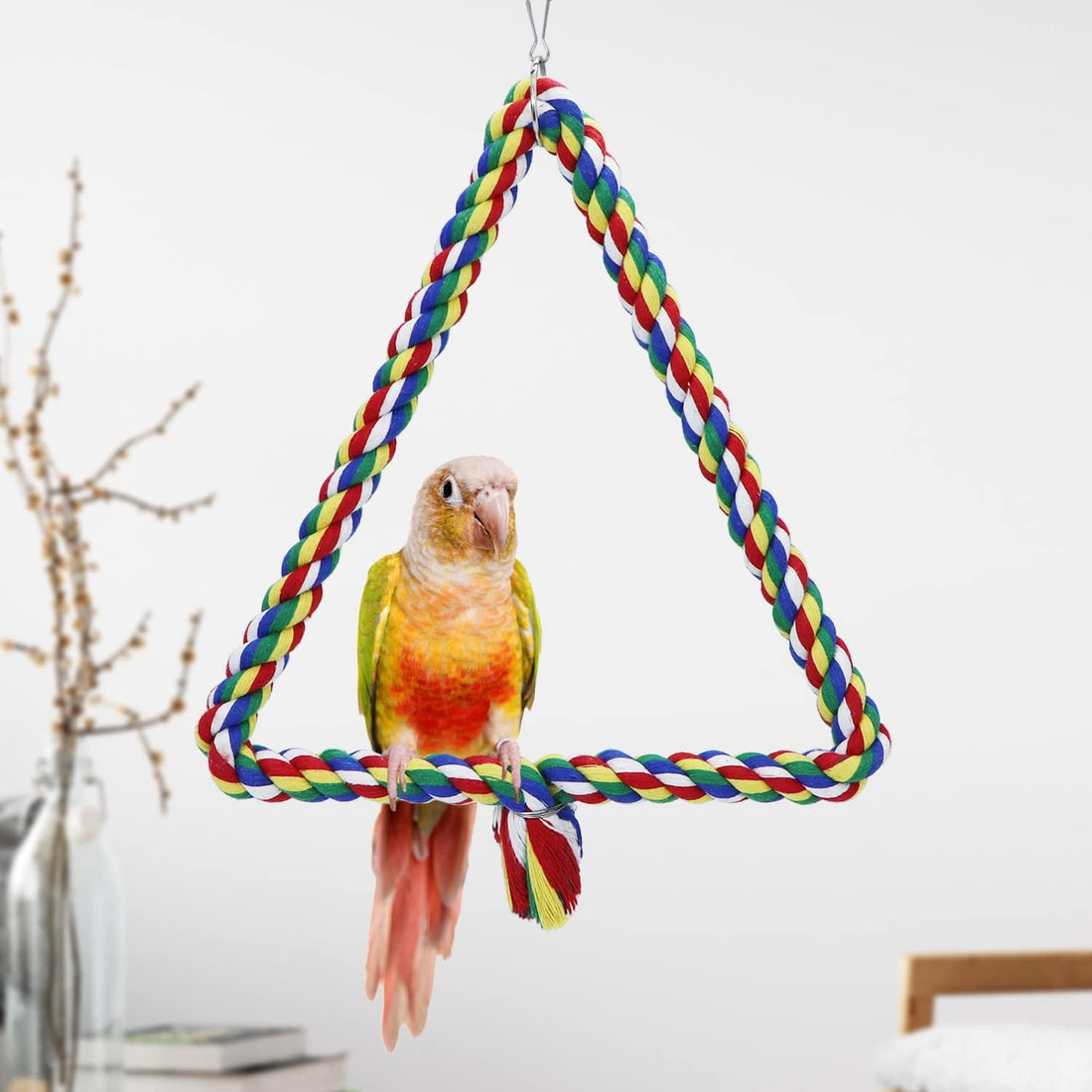 Bird Triangle Rope Swing Colorful Perch Chewing Toy for Parrots