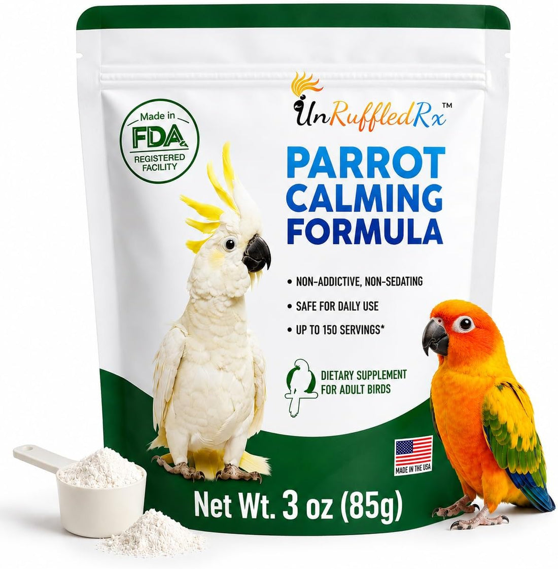 UnRuffledRx Bird Calming Supplement for Parrots | L-Theanine + GABA