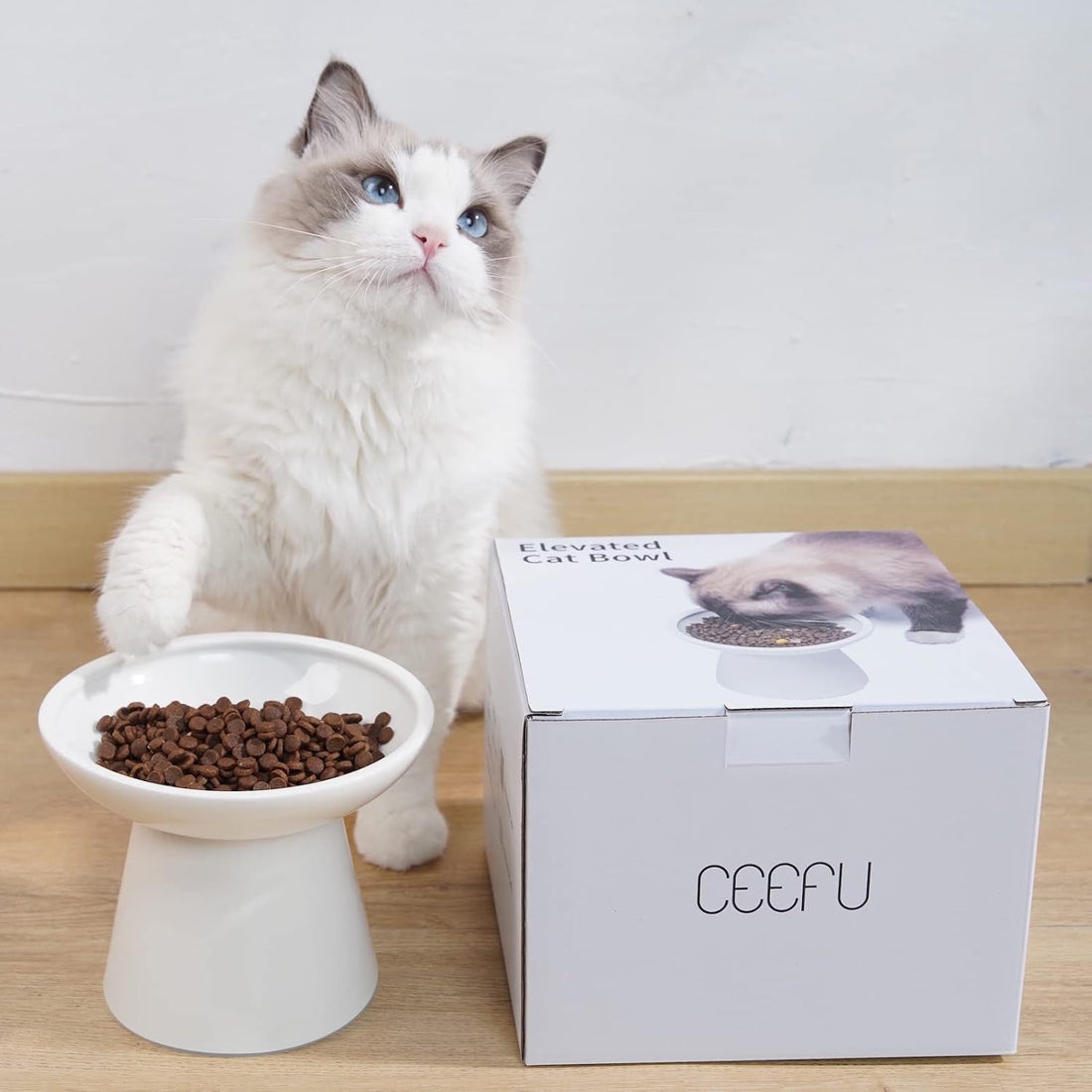 CEEFU Extra Wide Elevated Ceramic Cat Bowl