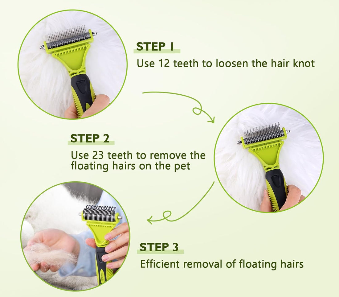 Pecute Double-Sided Undercoat Rake for Dogs & Cats with Thick Double