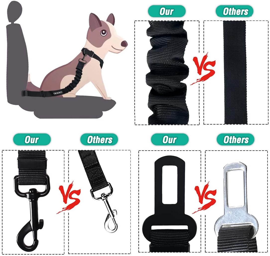 COOYOO Dog Seat Belt,3 Piece Set Retractable Dog Car Harness
