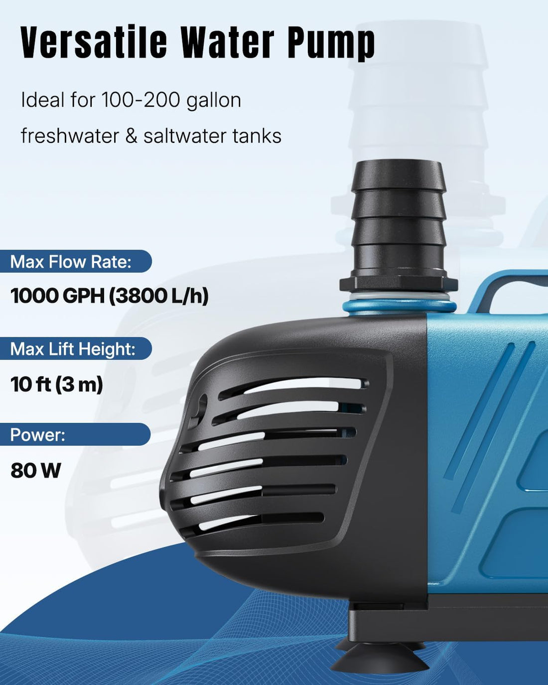 Uniclife 1000 GPH Submersible Water Pump, 80 W Aquarium Pump