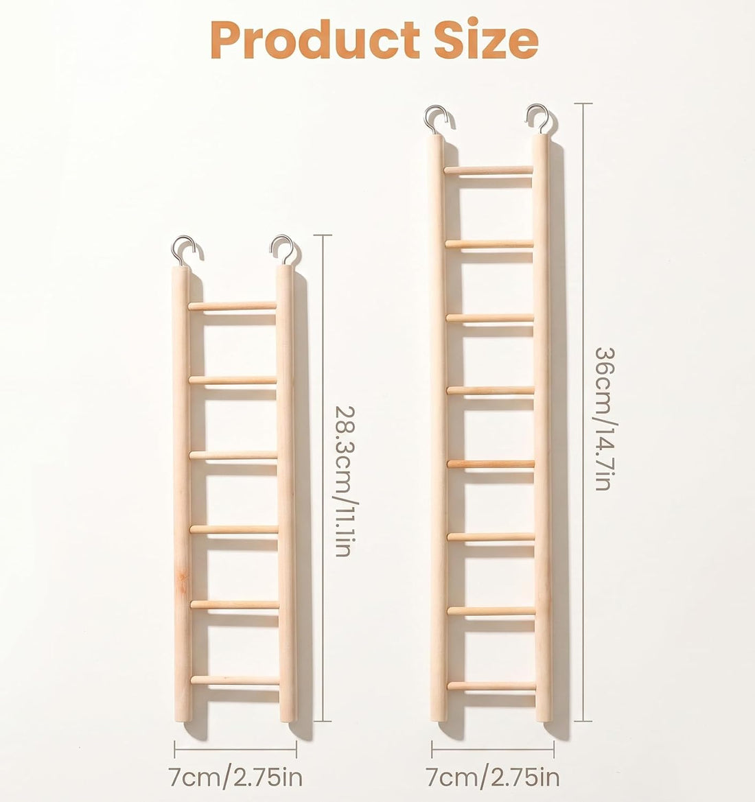 2 Pack Bird Ladder, Bird Cage Ladder Wooden 36 cm & 28 cm