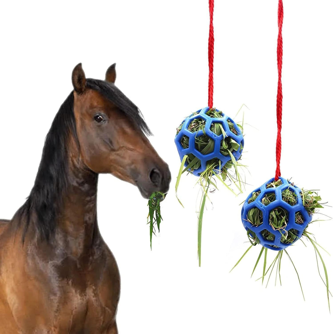Blue Hanging Horse Treat Ball – Durable TPR Hay Feeder Toy for Horses