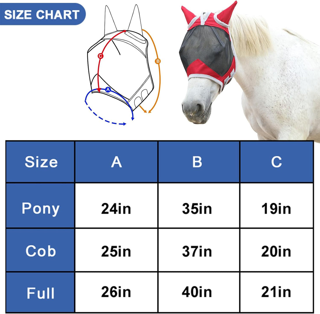 Horse Fly Mask with Ears, Breathable Fine Mesh