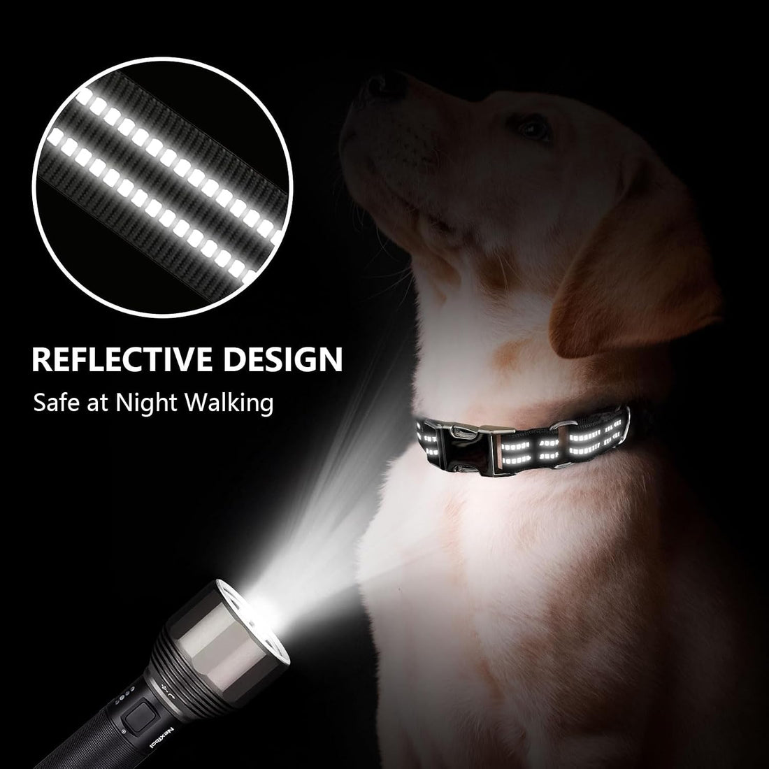 Martingale Dog Collar with Metal Buckle,Reflective,Black,L