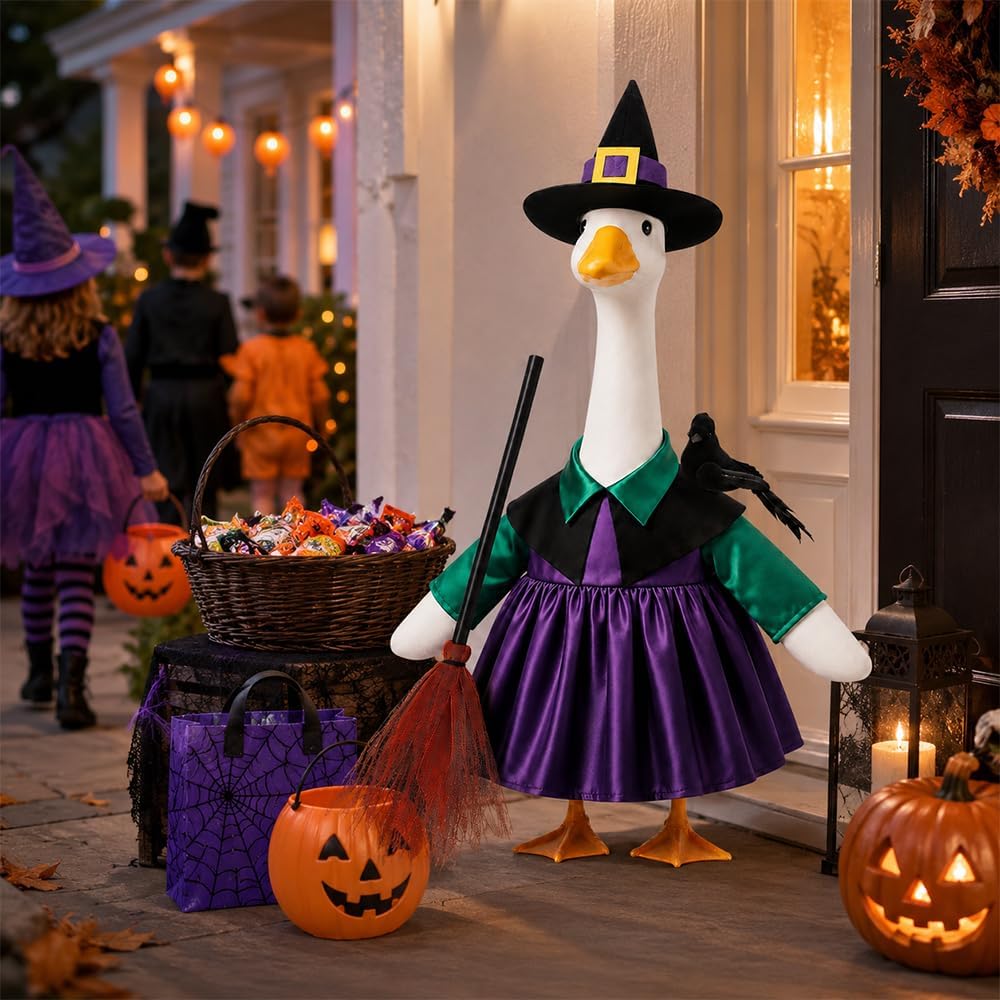 Halloween Goose Outfit Witch Porch Goose Clothes for Outdoor Lawn