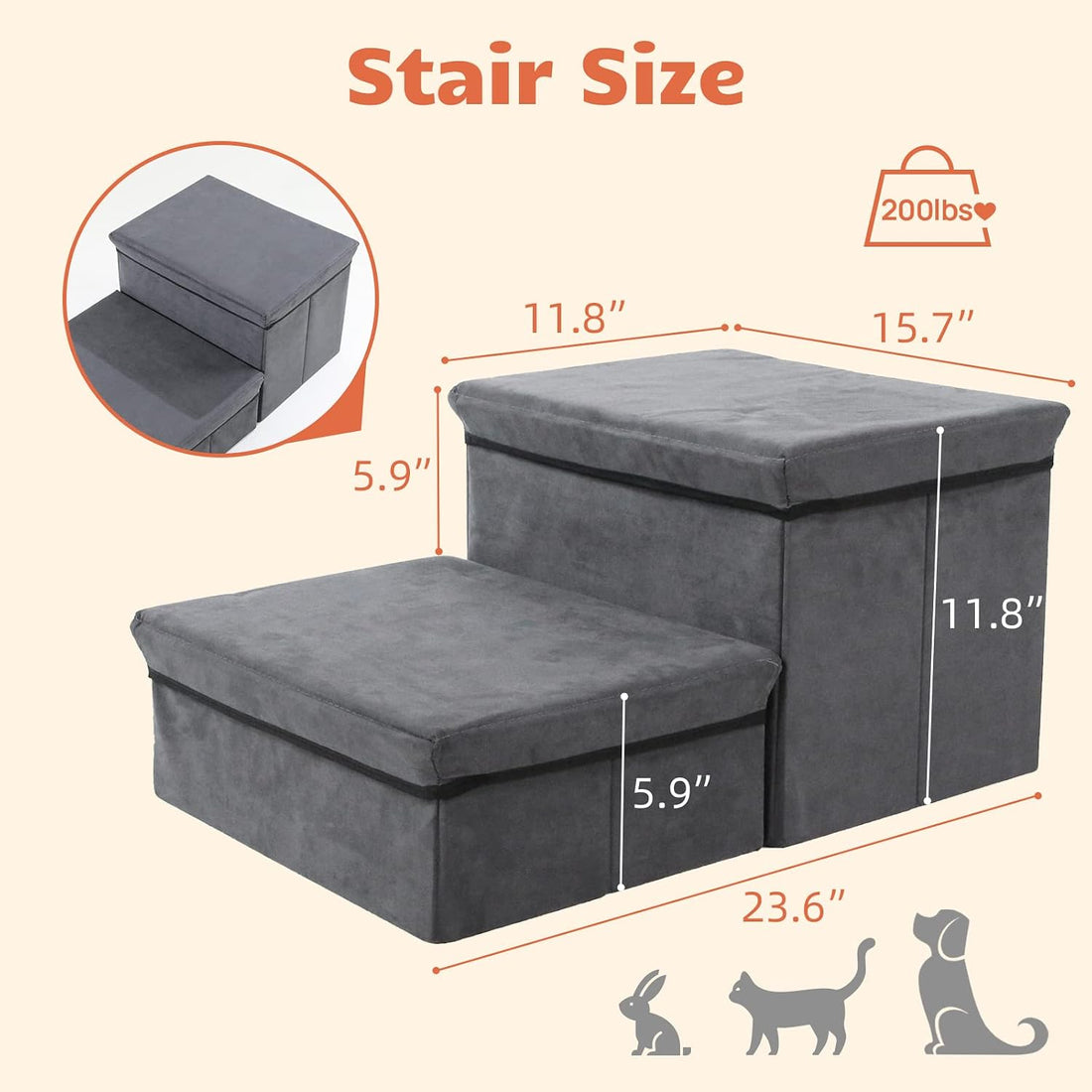 Foldable Pet Stairs with Cozy House & Storage