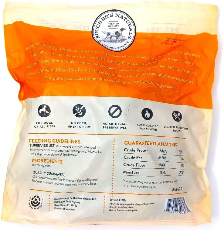 Smoked Pig Ears Dog Treats 35.27 oz (25 Pig Ears) Butcher Naturals