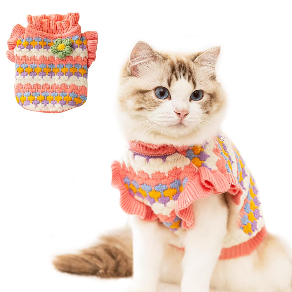 Anelekor Small Dog Sweater, Knitted Tulip Cat Sweater