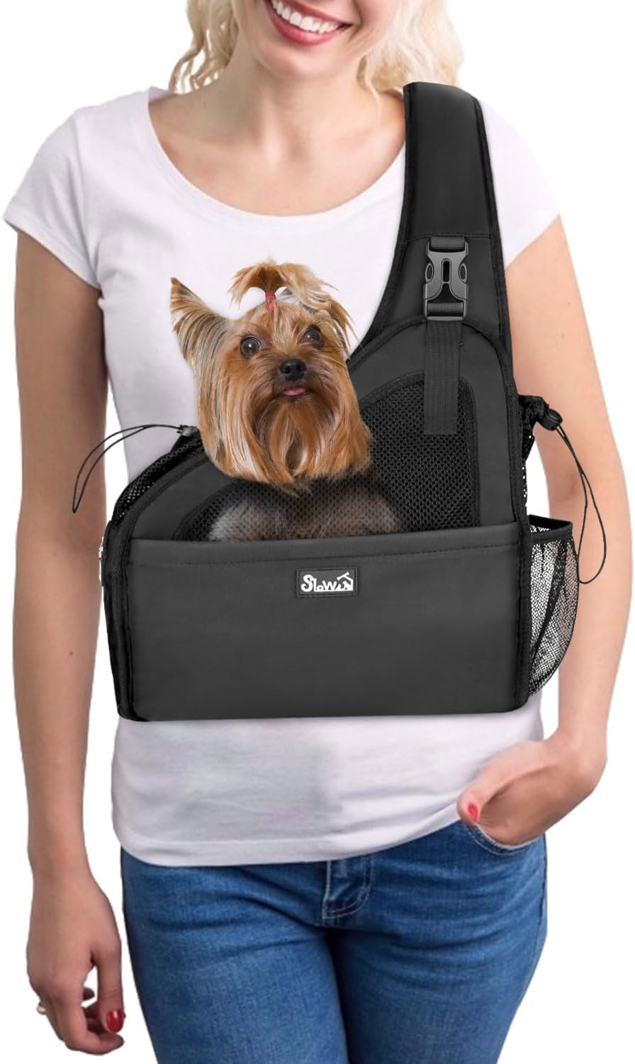 SlowTon Dog Sling Carrier, Hands Free Hard Bottom for Small Dogs up