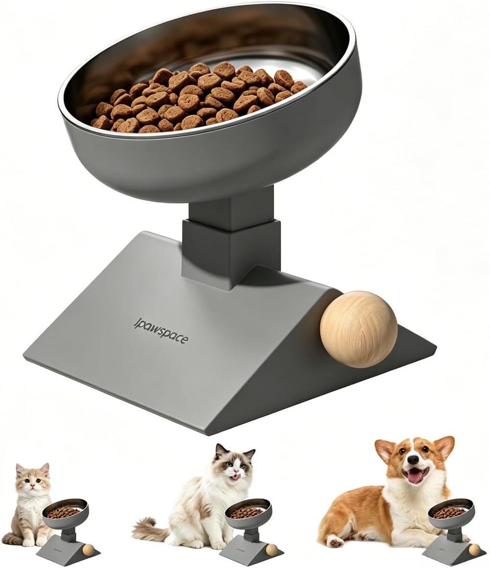 Elevated Cat Bowl with Height Adjustable 0-17.5° Tilt Stand,White