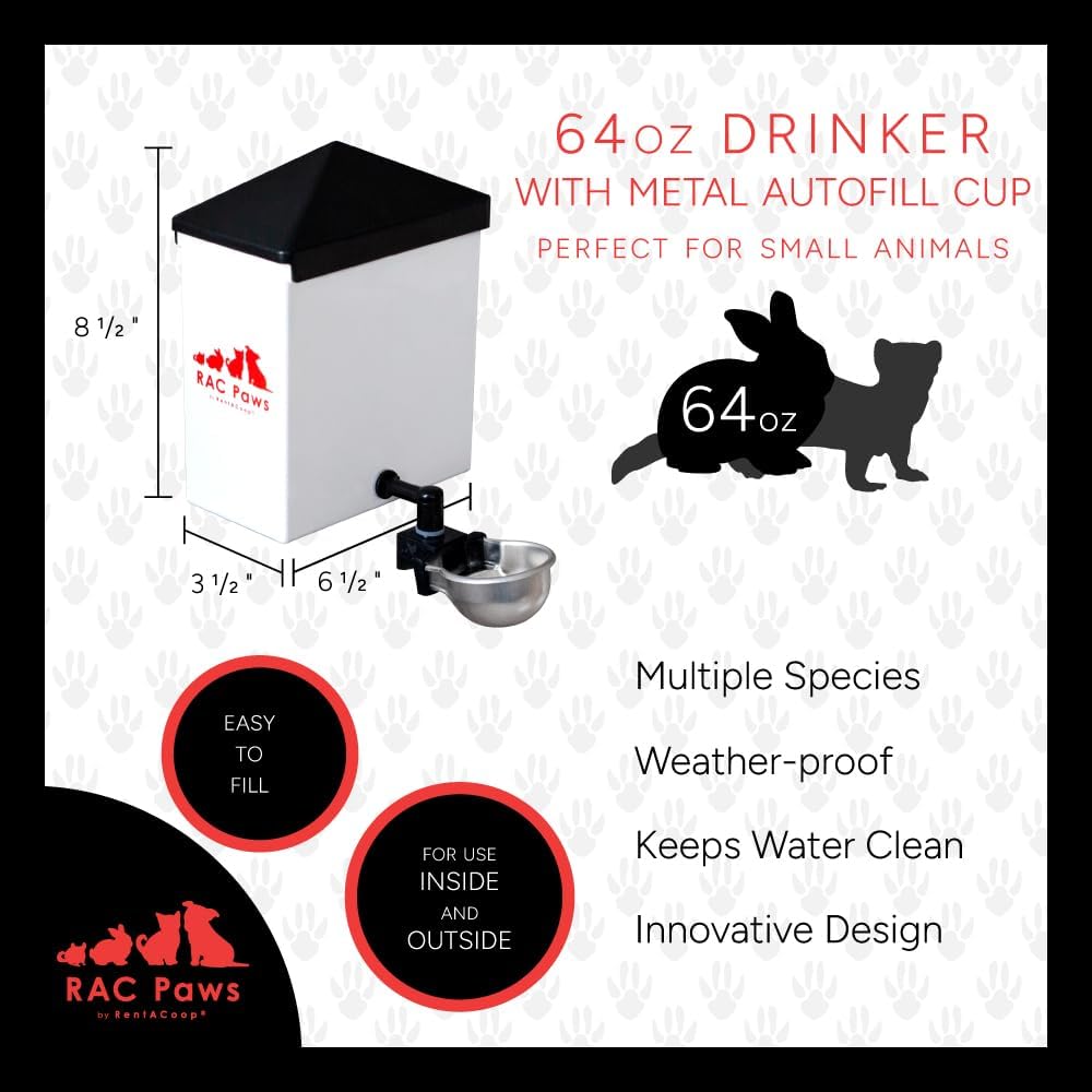 RentACoop 64oz Small Animal Drinker with Auto-Fill Metal Cup