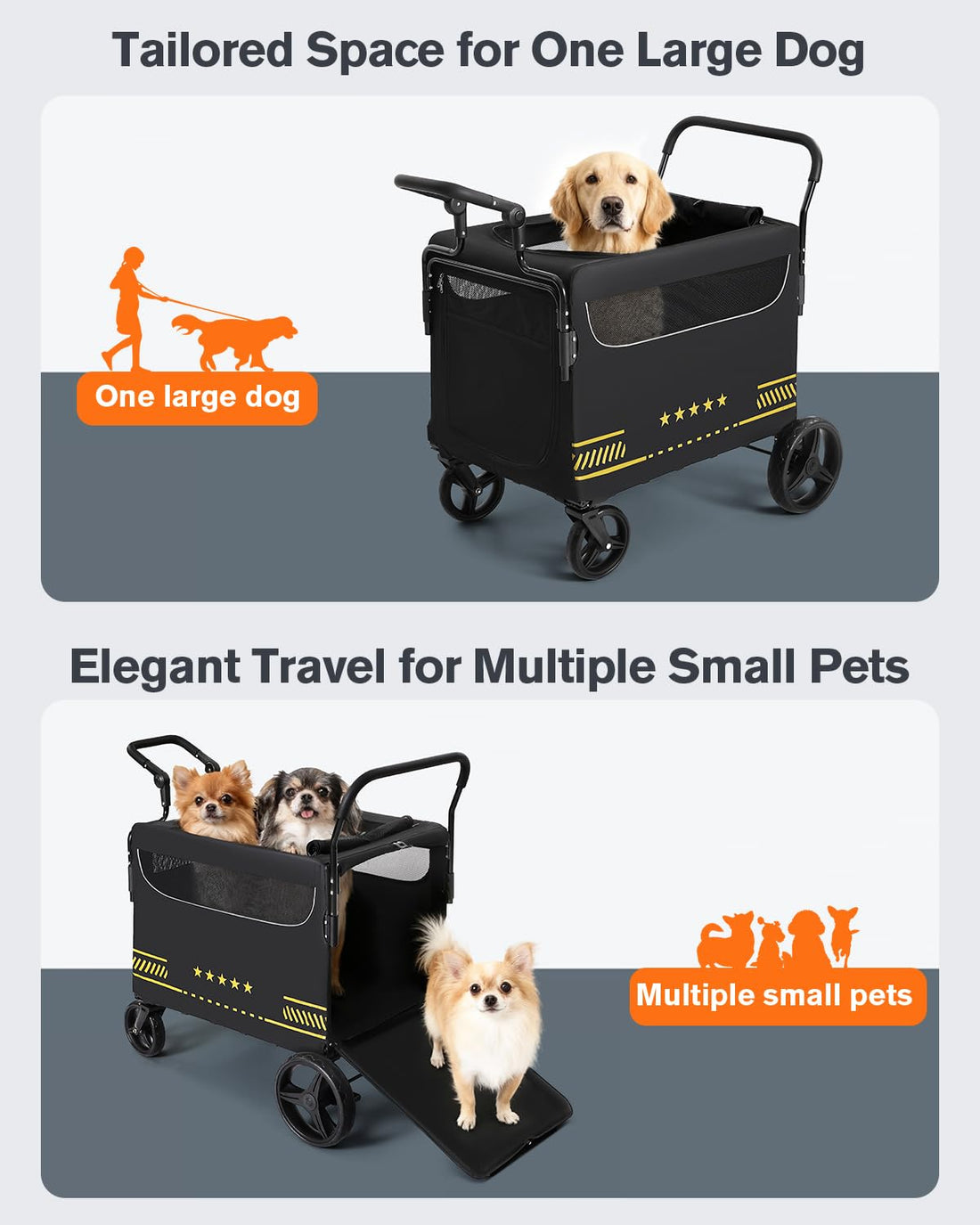Heavy Duty Pet Stroller for Medium & Large Dogs with Ramp