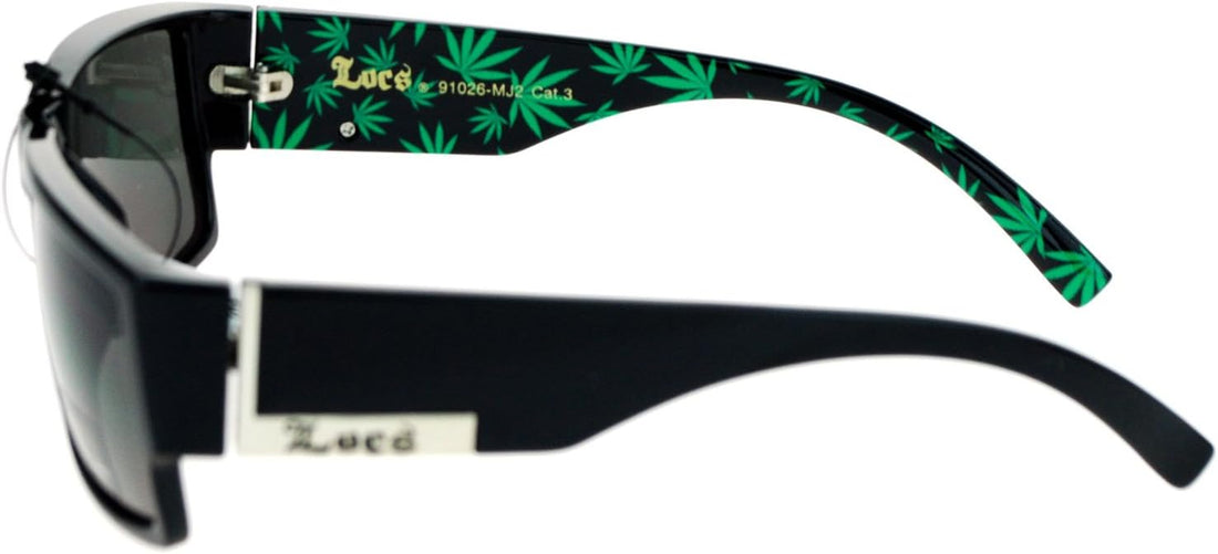 Locs Marijuana Pot Leaf Print Rectangular Mad Dog Sunglasses Green