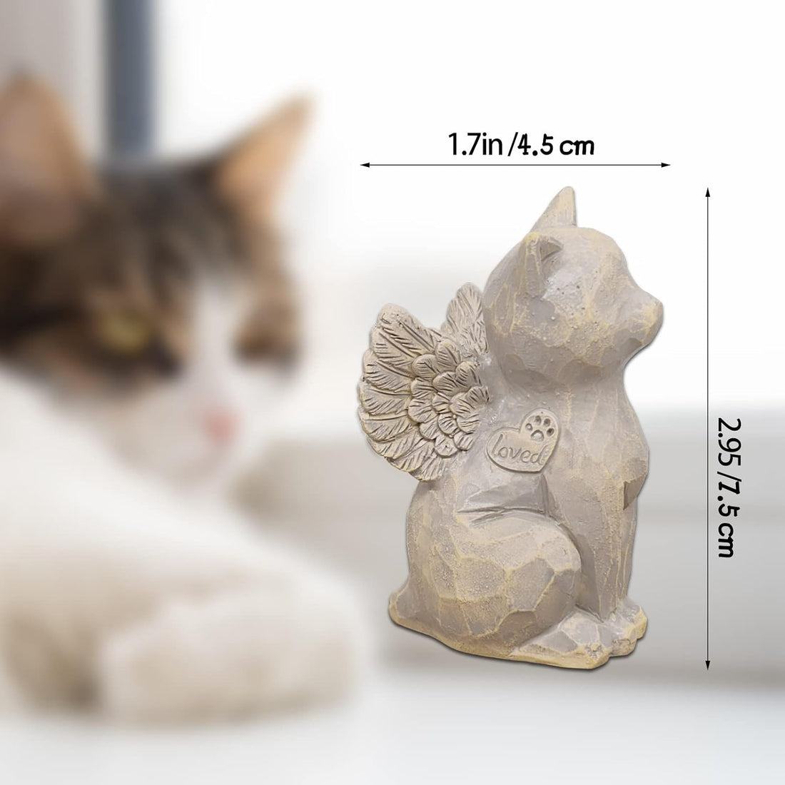 Tsyulog Cat Angel Memorial Figurine, Gray