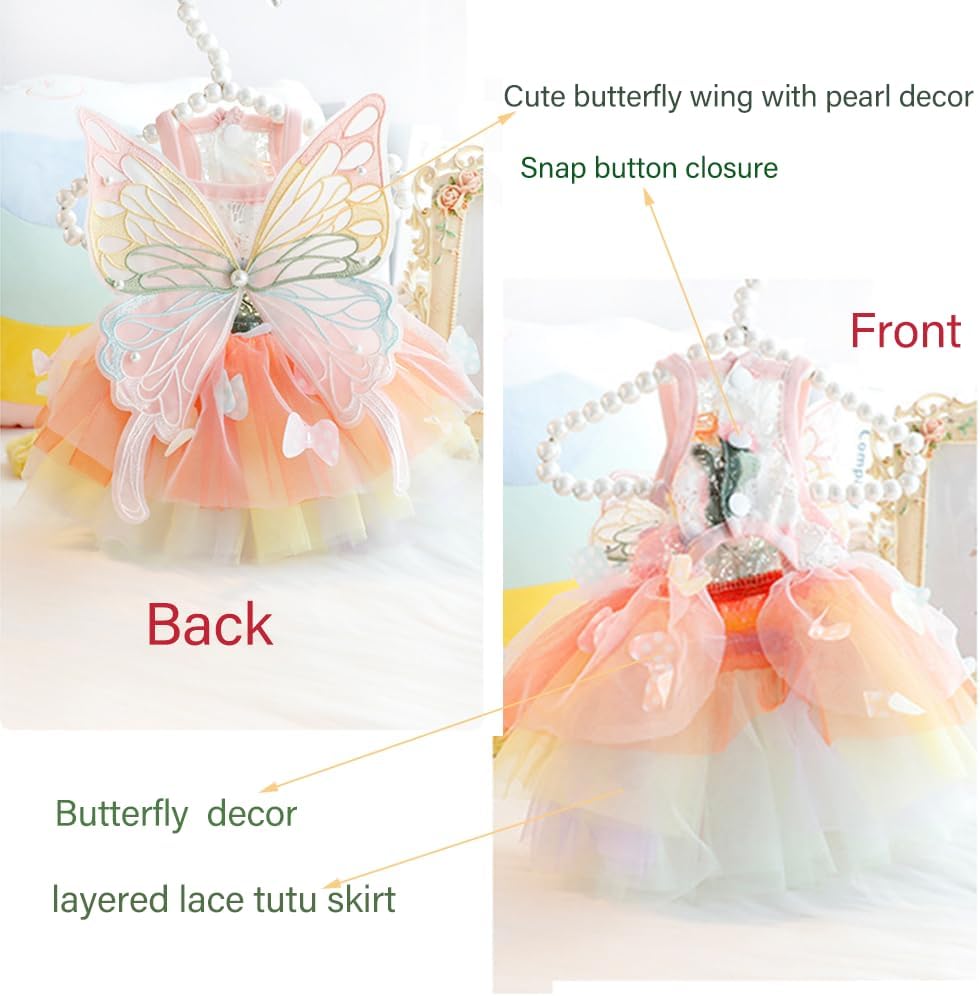 Rainbow Butterfly Dog Dresses for Small Dog Girl Puppy Lace Tutu