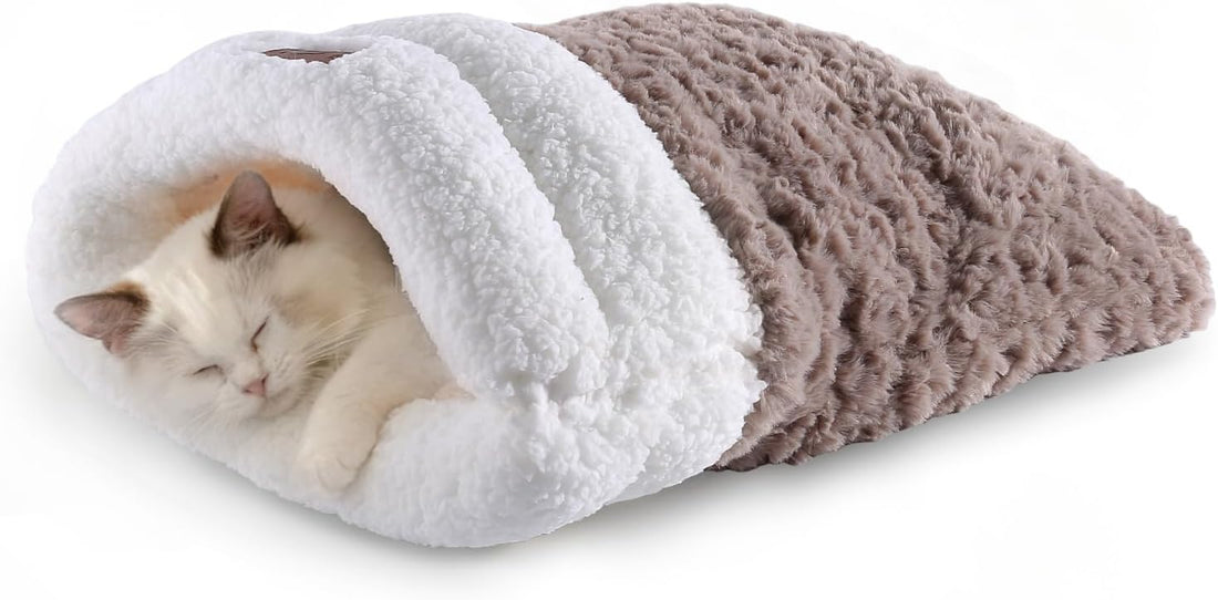 Self Warming Cat Cave Bed, Double-Layer Faux Fur Sleeping Bag