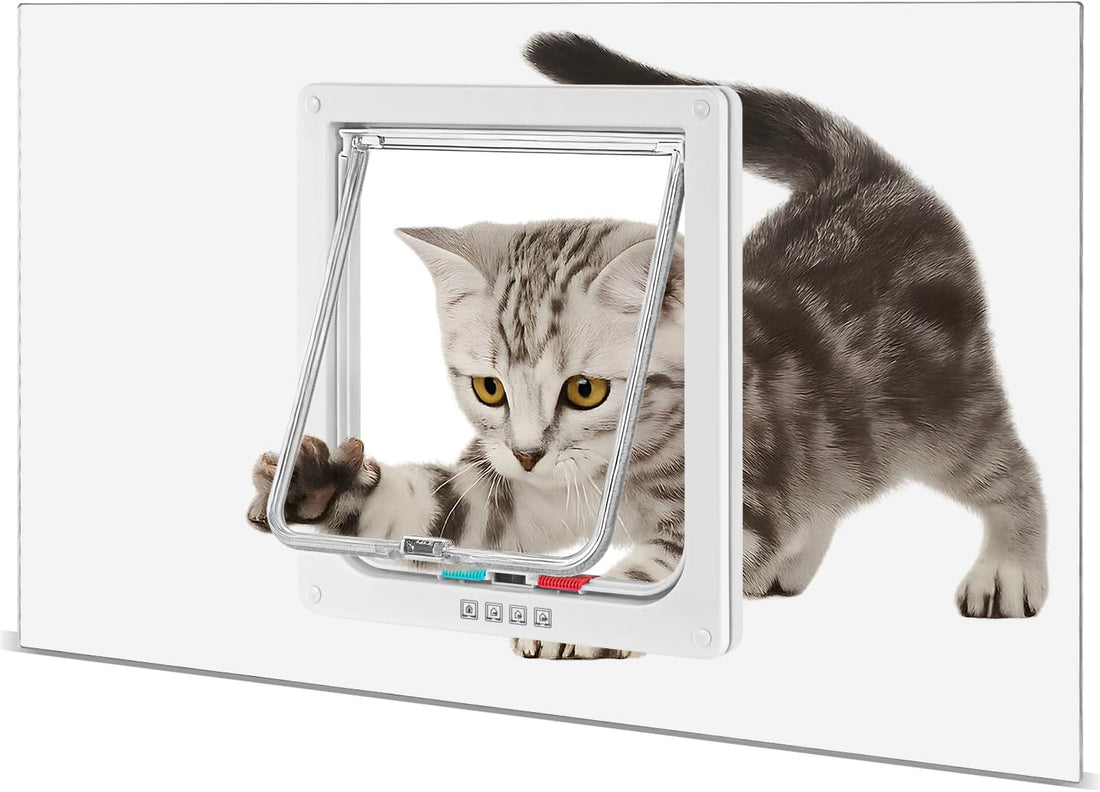 Cat Door for Window Insert, Fits 14-24 Inch, Clear Plexiglass